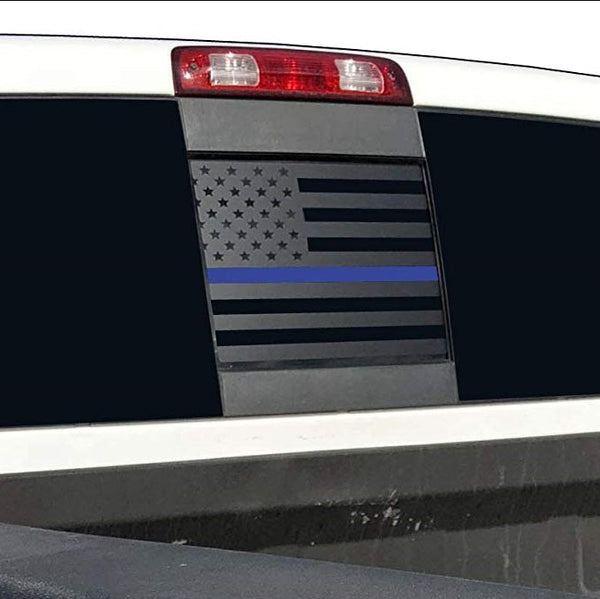 Dodge RAM Back Middle Window - Thin Blue Line American Flag Decal 2009-2018